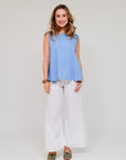Button Back Linen Tank Periwinkle Front