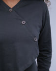 Mand Collar Assym Top in Charcoal_Button Detail