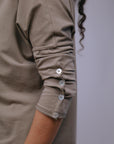 Button Sleeve Accent Top in Taupe_Sleeve Detail