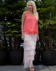 Frayed Maxi Skirt in pink