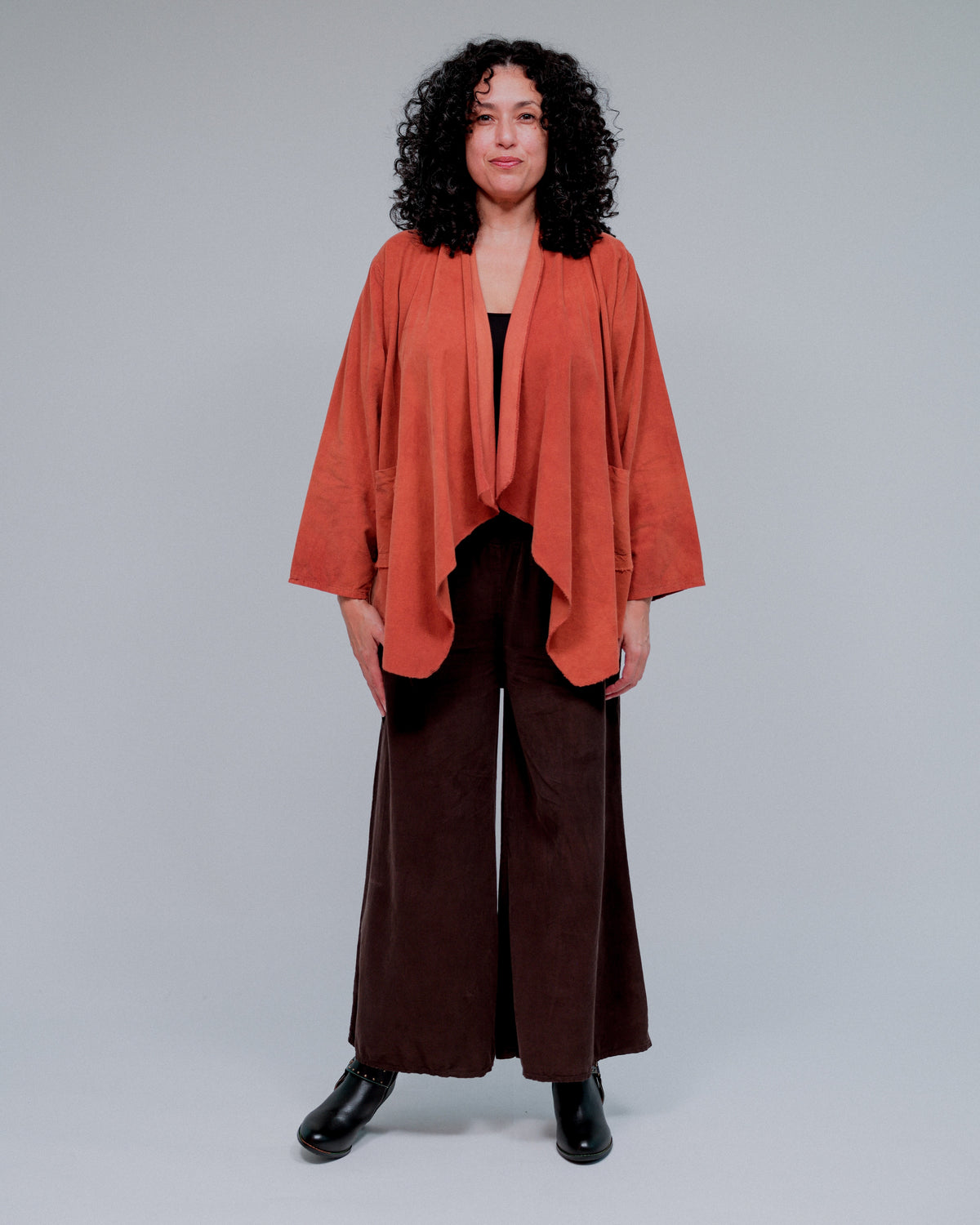 Short Drape Duster in Terra_Front