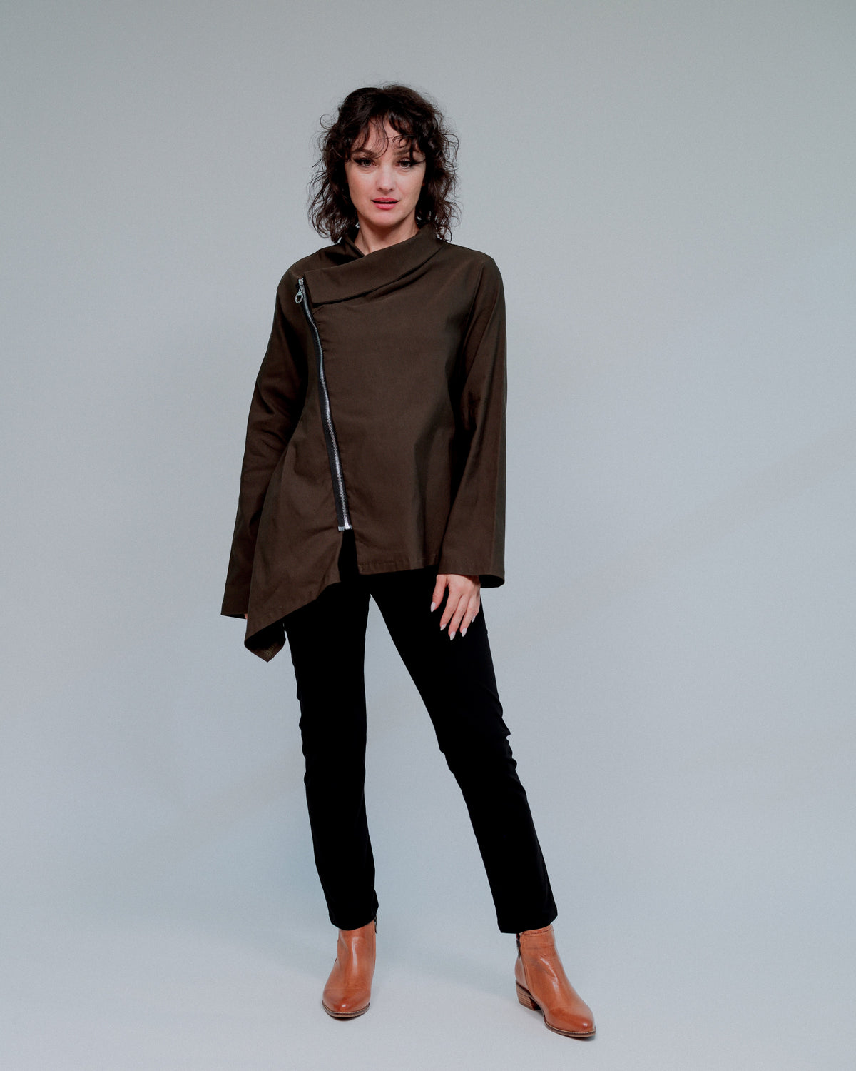 Overlapping Zip Front Top in Coco_Front
