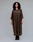 Collared & Shirred Babydoll Dress in Coco_Front