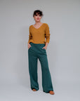 Slide Pockets, Raw Hem Pants in Teal_Side