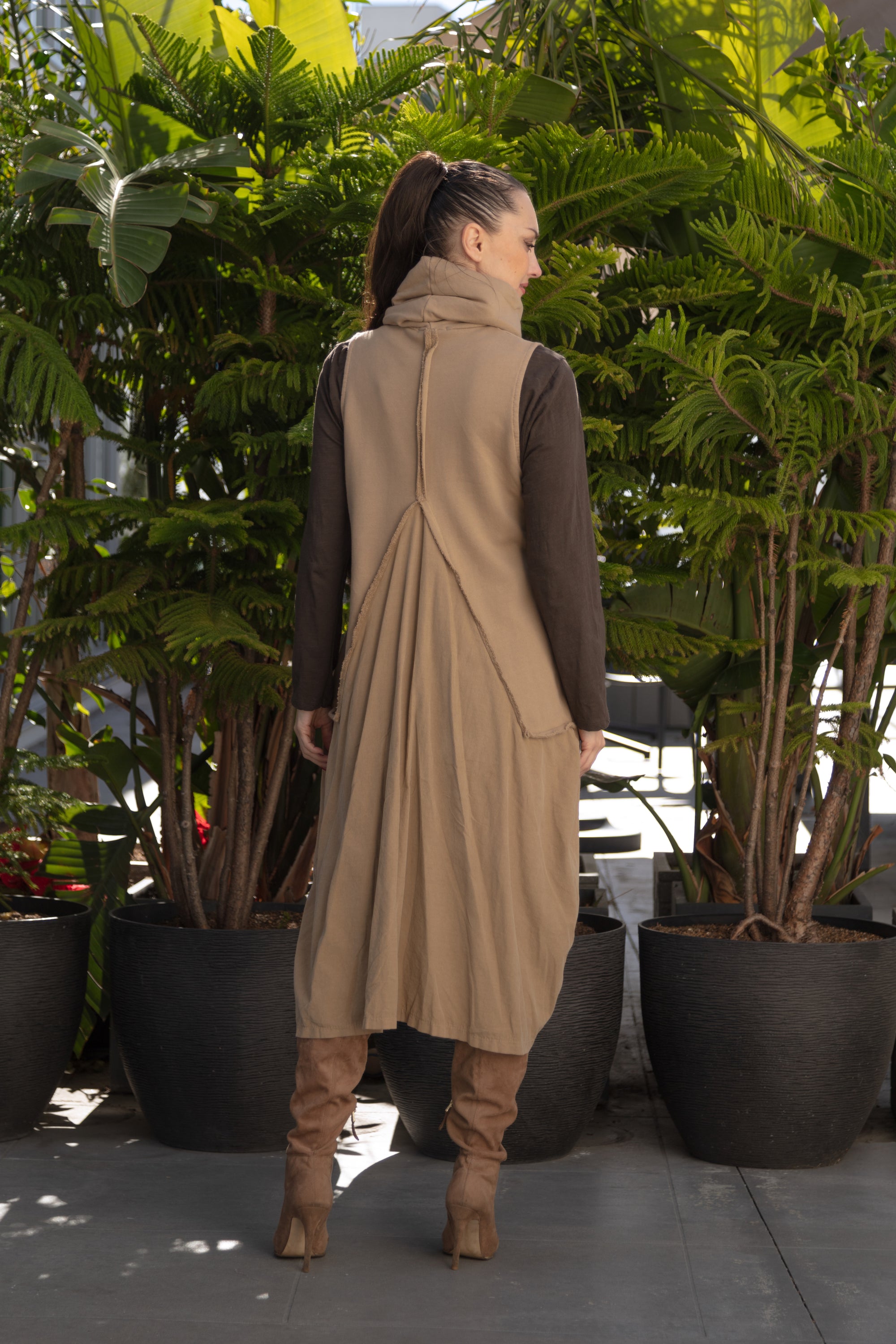 Cowl Neck Dress in camel 