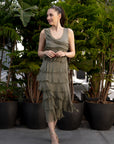 Ashton Frayed Maxi Dress in olive 