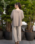 Button Back Top in taupe 