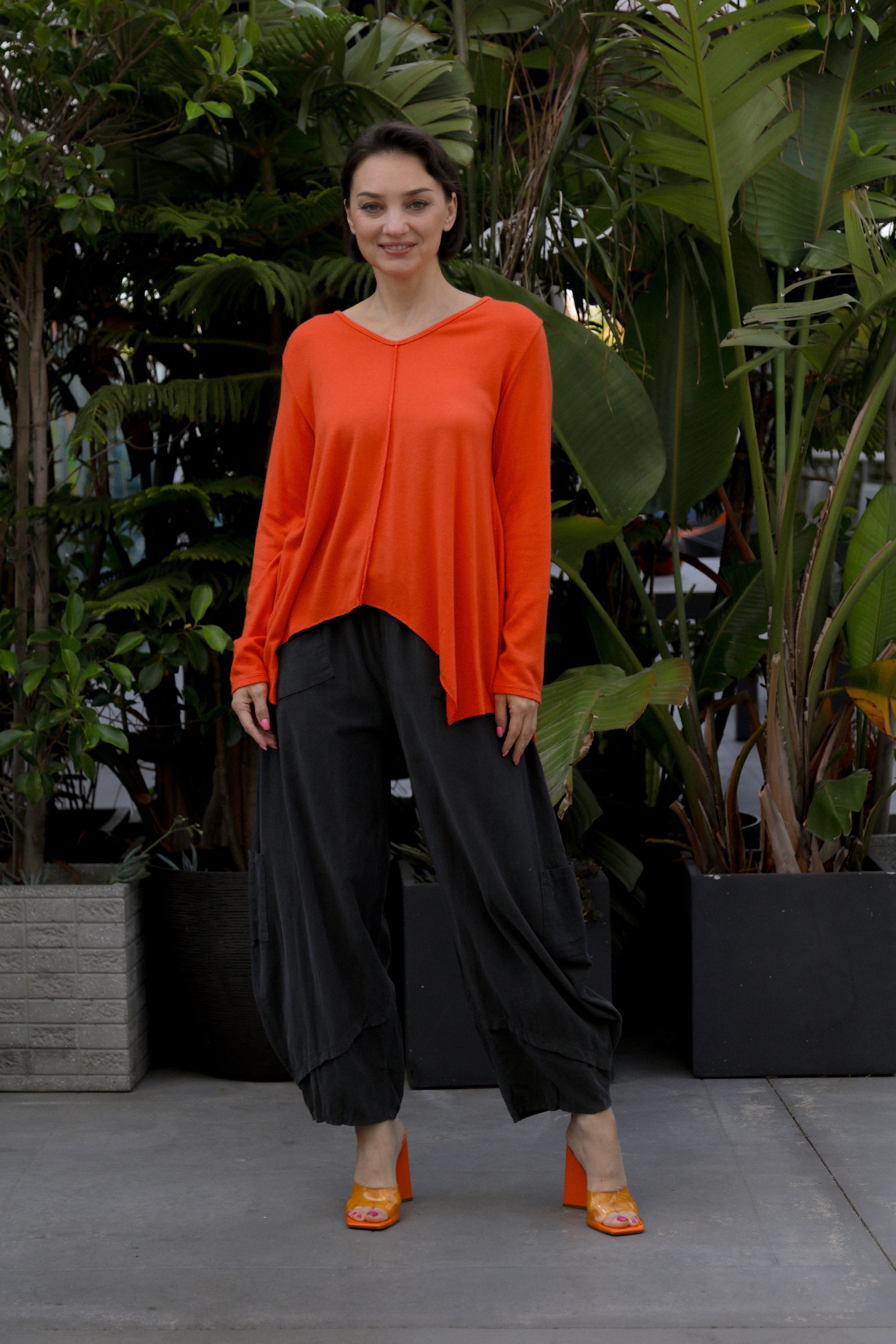 Split Seam Top in Orange 