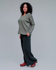 Lace V-Neck Long Sleeve Top in Olive_Side