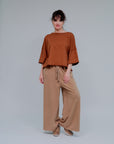 Ribbed Neck Raw Finish Top in Camel_Front
