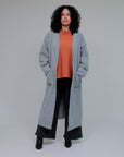 Fuzzy 2 Pocket Long Open Coat in Heather Gray_Front