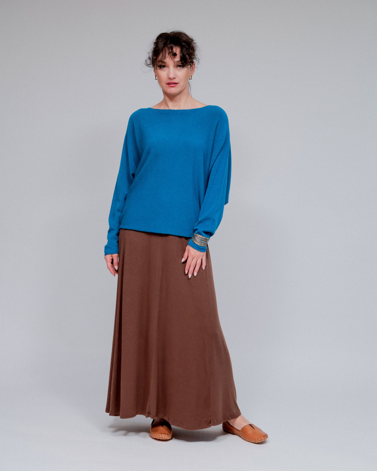 Dolman Sleeve Sweater in Teal_Front