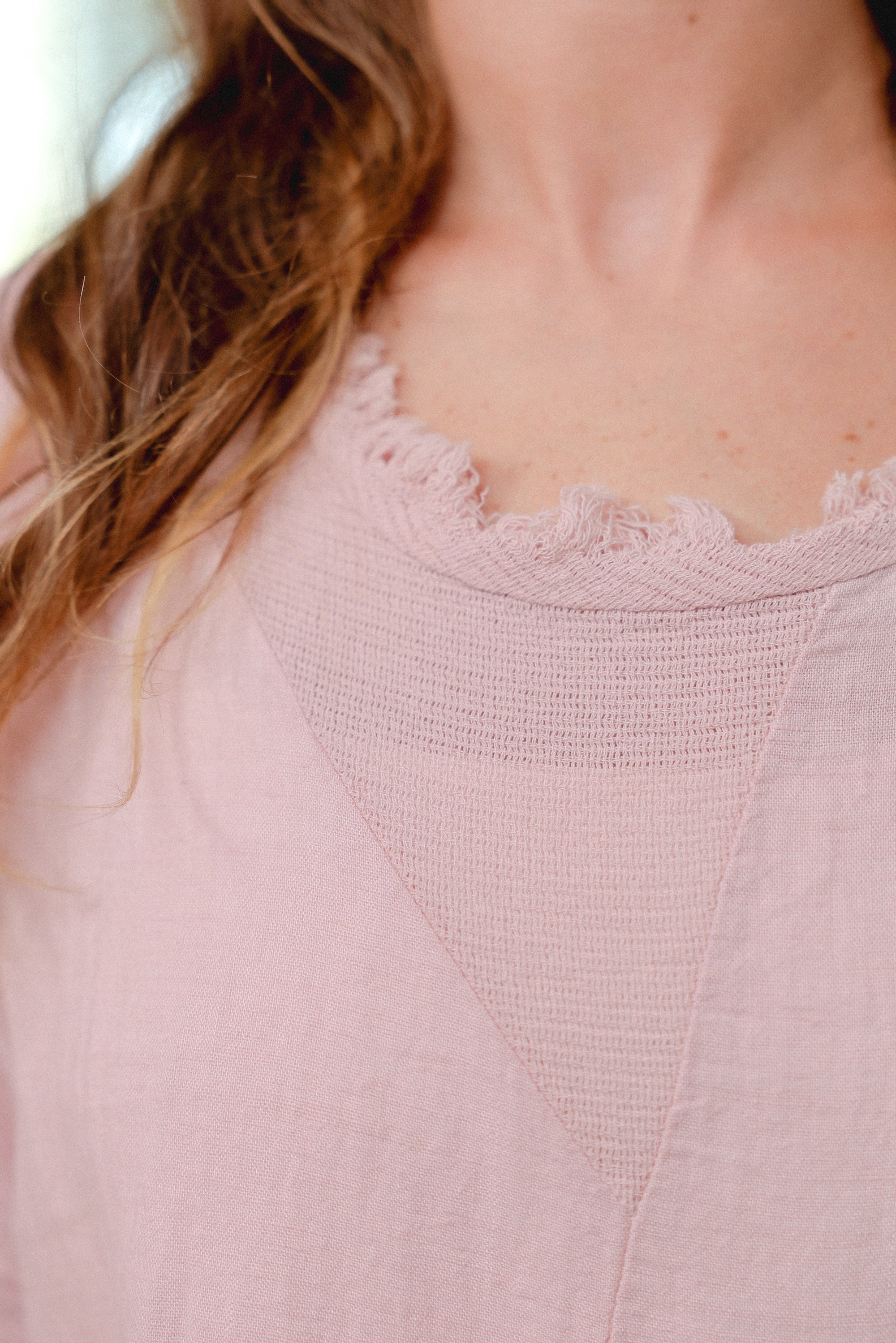 Frayed Neckline Assymetrical Top