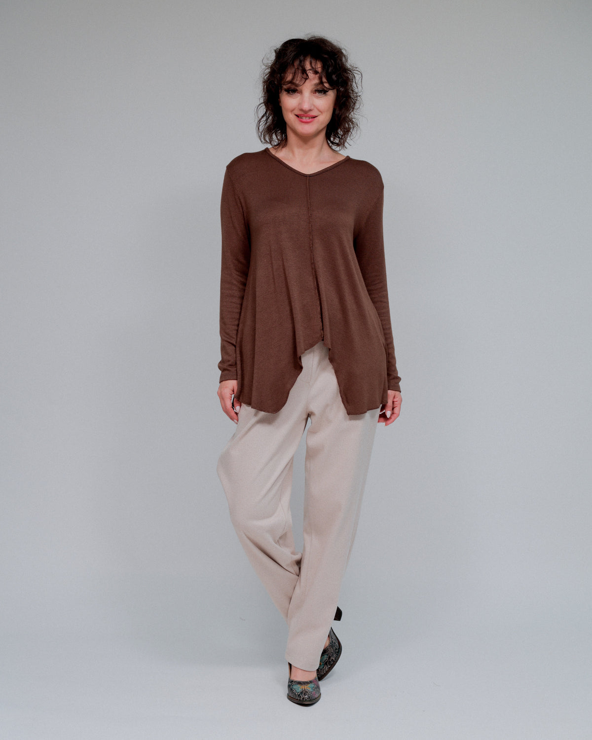 Center Seam Swing Sweater in Coco_Front
