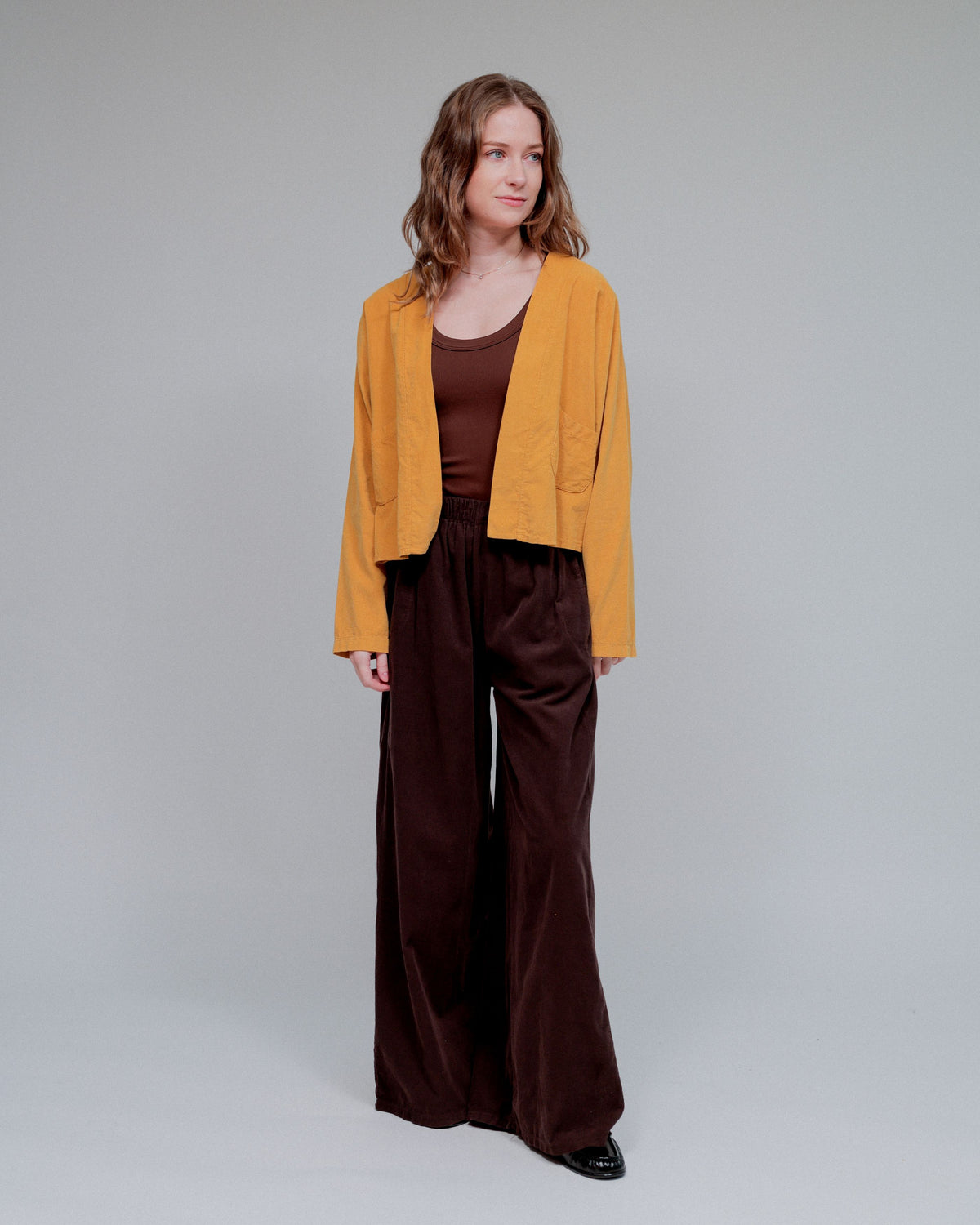 Cropped Open Jacket in Mustard_Front