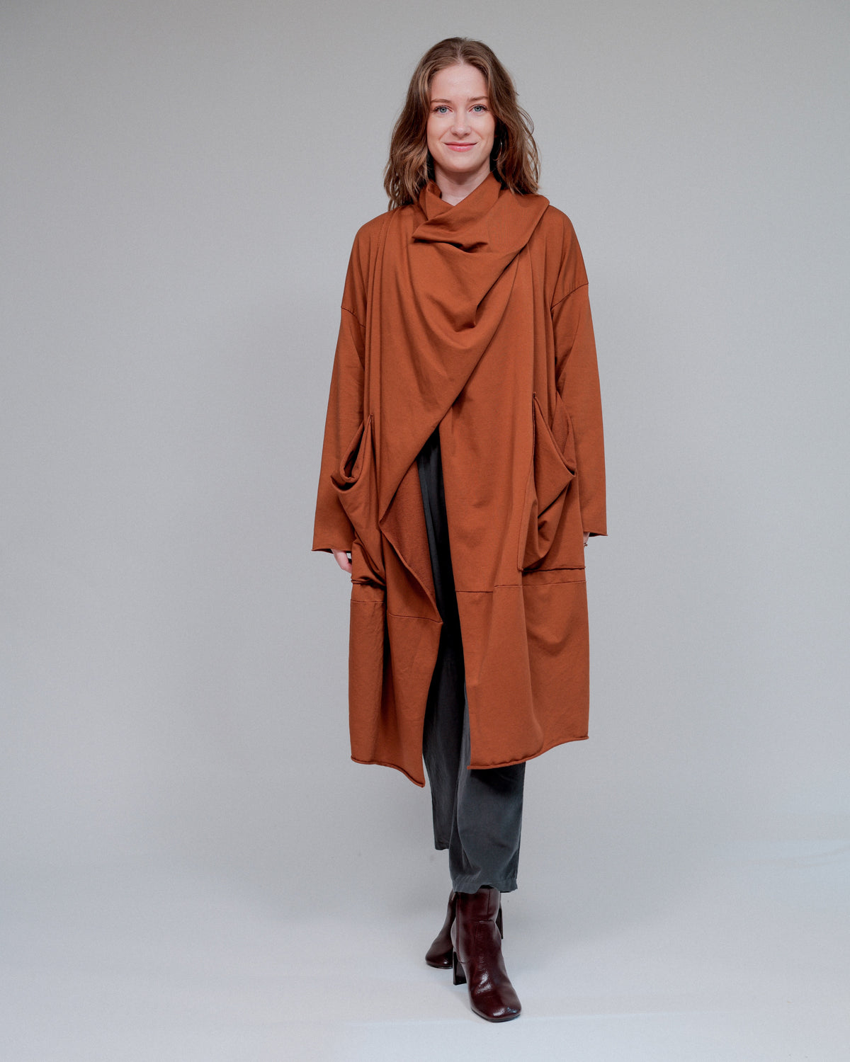 Built In Scarf Jacket in Terra_Front
