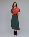 Button Accent Midi Skirt in Olive_Front