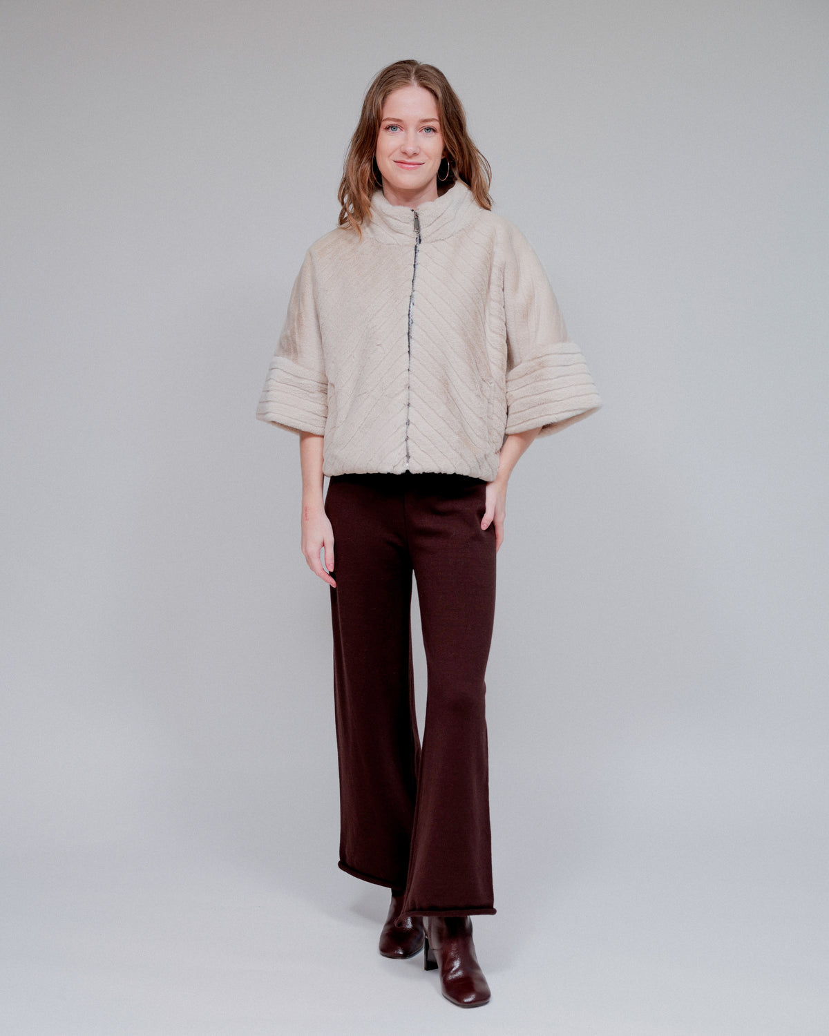 Zip Diagonal Lines Evening Short Jacket in Inventory_Front
