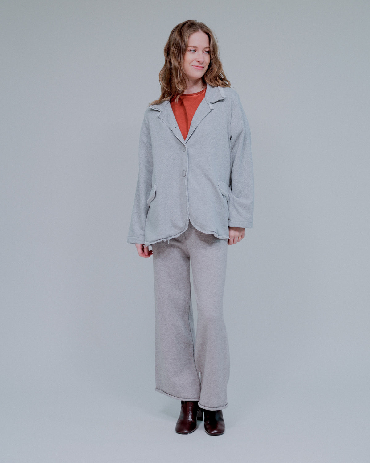 Single Breasted Raw Trims Jacket in Heather Gray_Front
