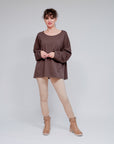 Wide Neck Extended Sleeve Top in Coco_Front