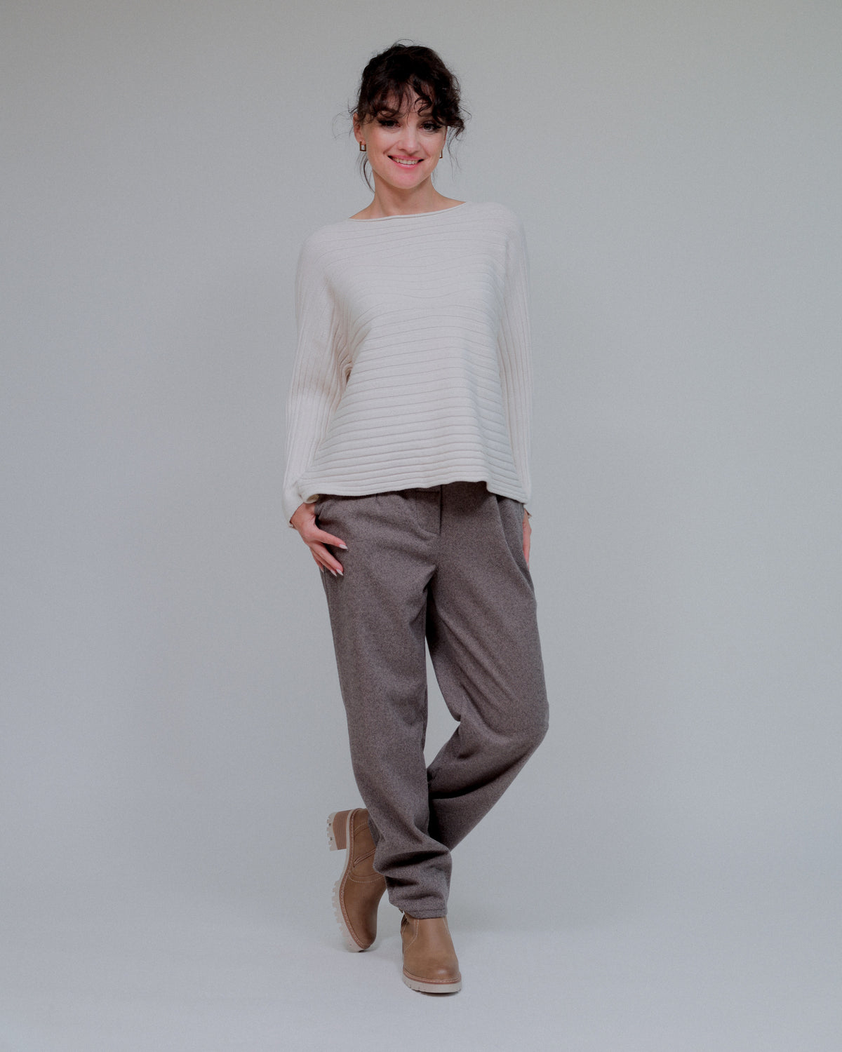 Horizontal Lines Sweater in Ivory_Front