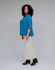 Crew Neck Ribbed Accent Top in Teal_Front
