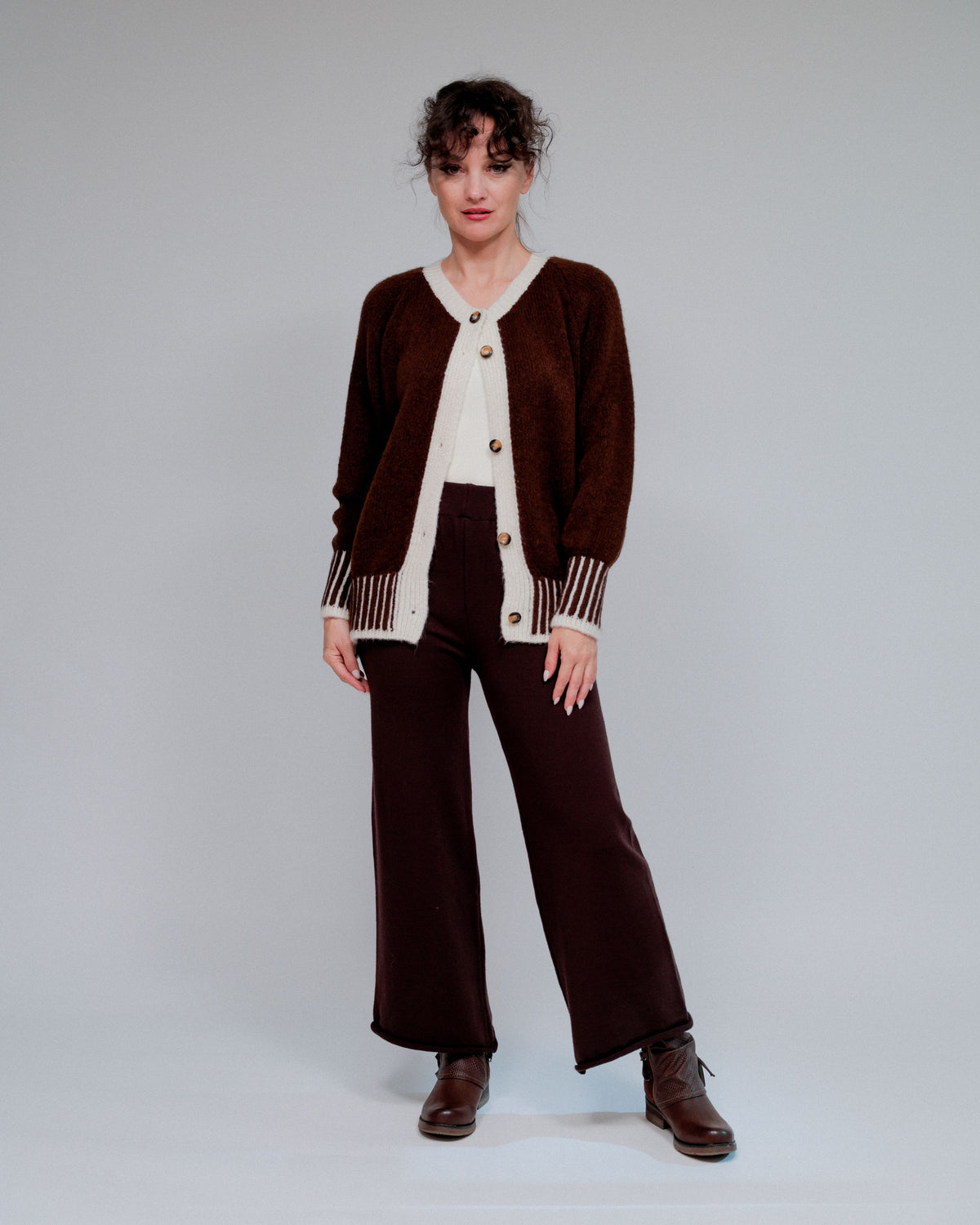 Button Front Cardigan in Coco_Front
