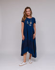 Cap Sleeve 1-Pocket Dress Navy Front