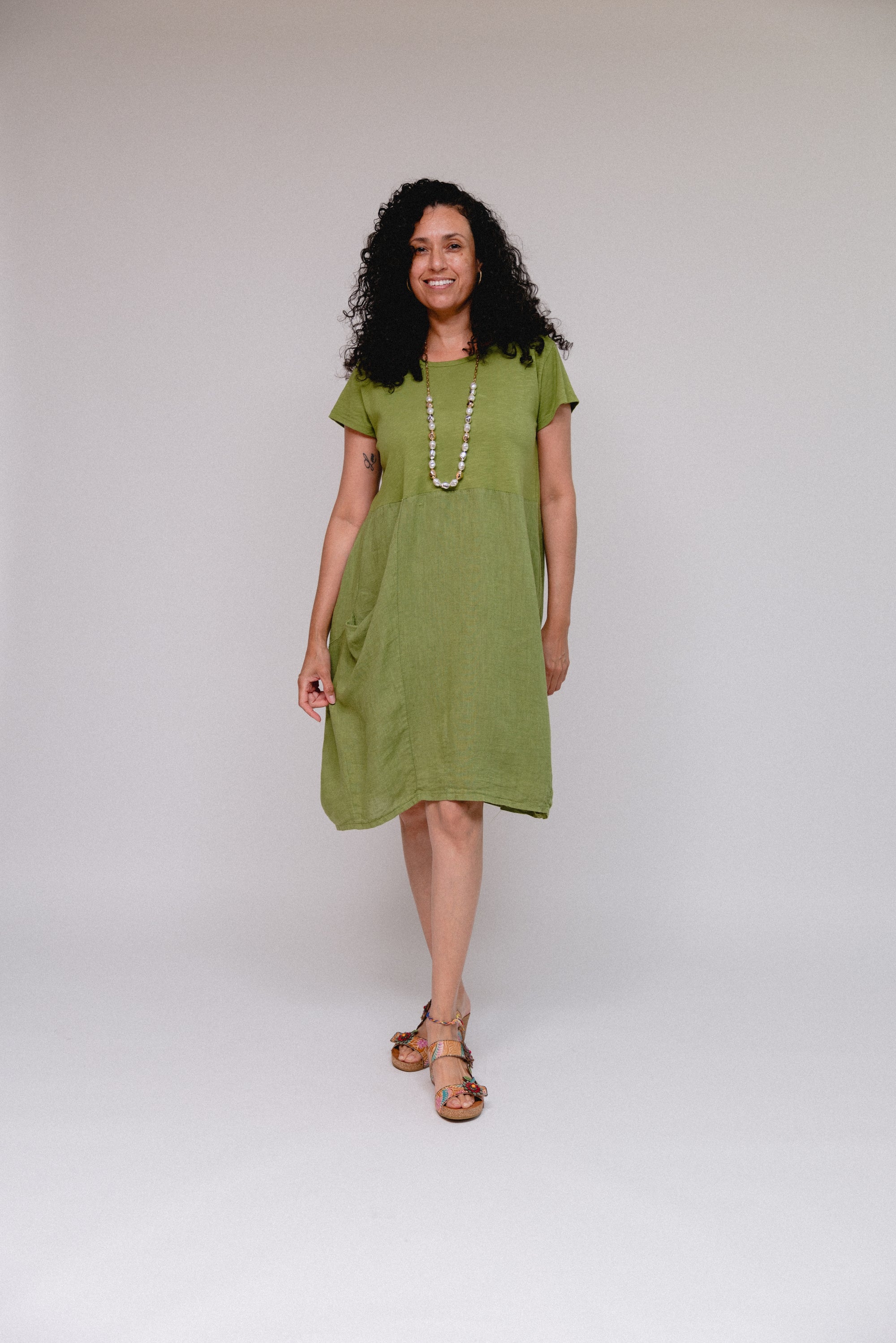Pouch Pocket Cap Sleeve Dress Kiwi Front