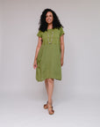 Pouch Pocket Cap Sleeve Dress Kiwi Front
