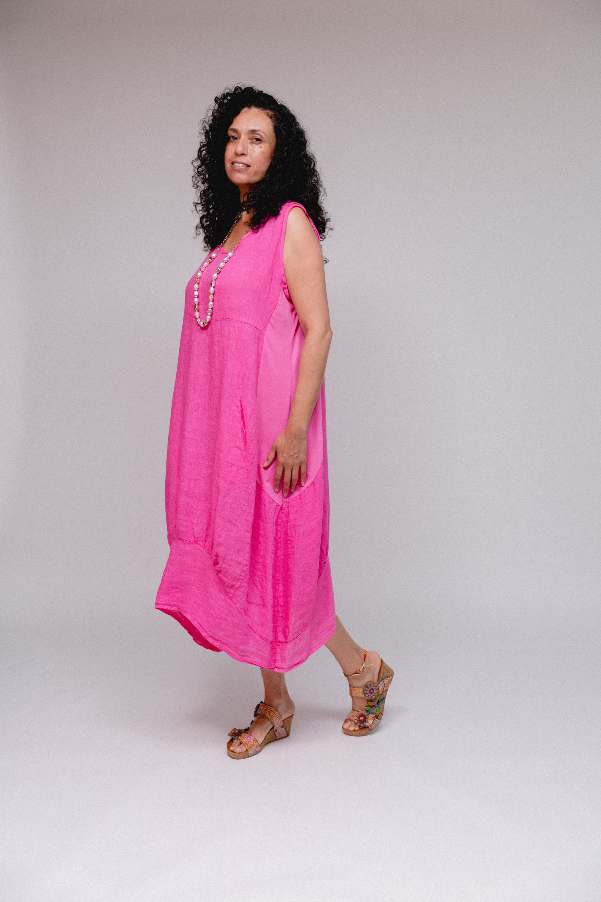 Hem Detail Soft Side Dress Fuchsia Side