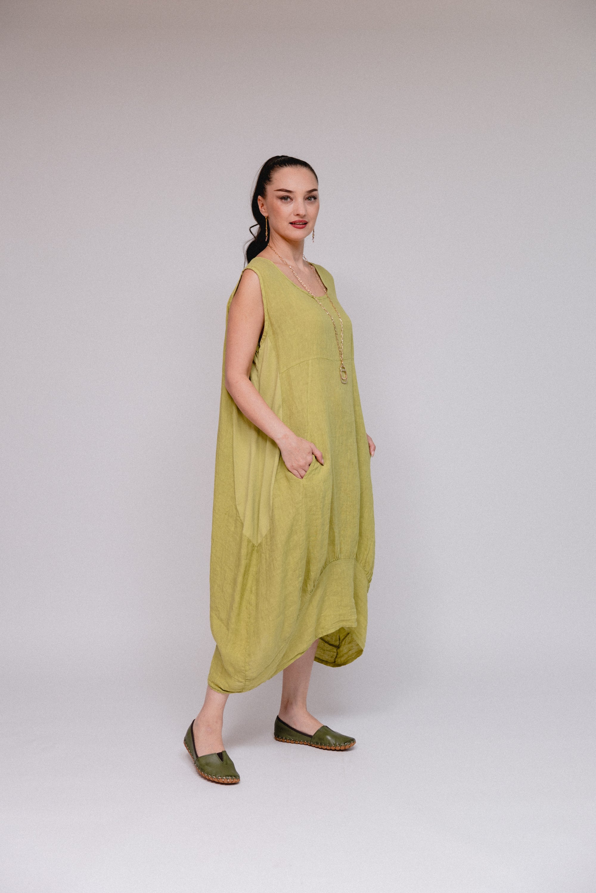 Hem Detail Soft Side Dress Moss Side