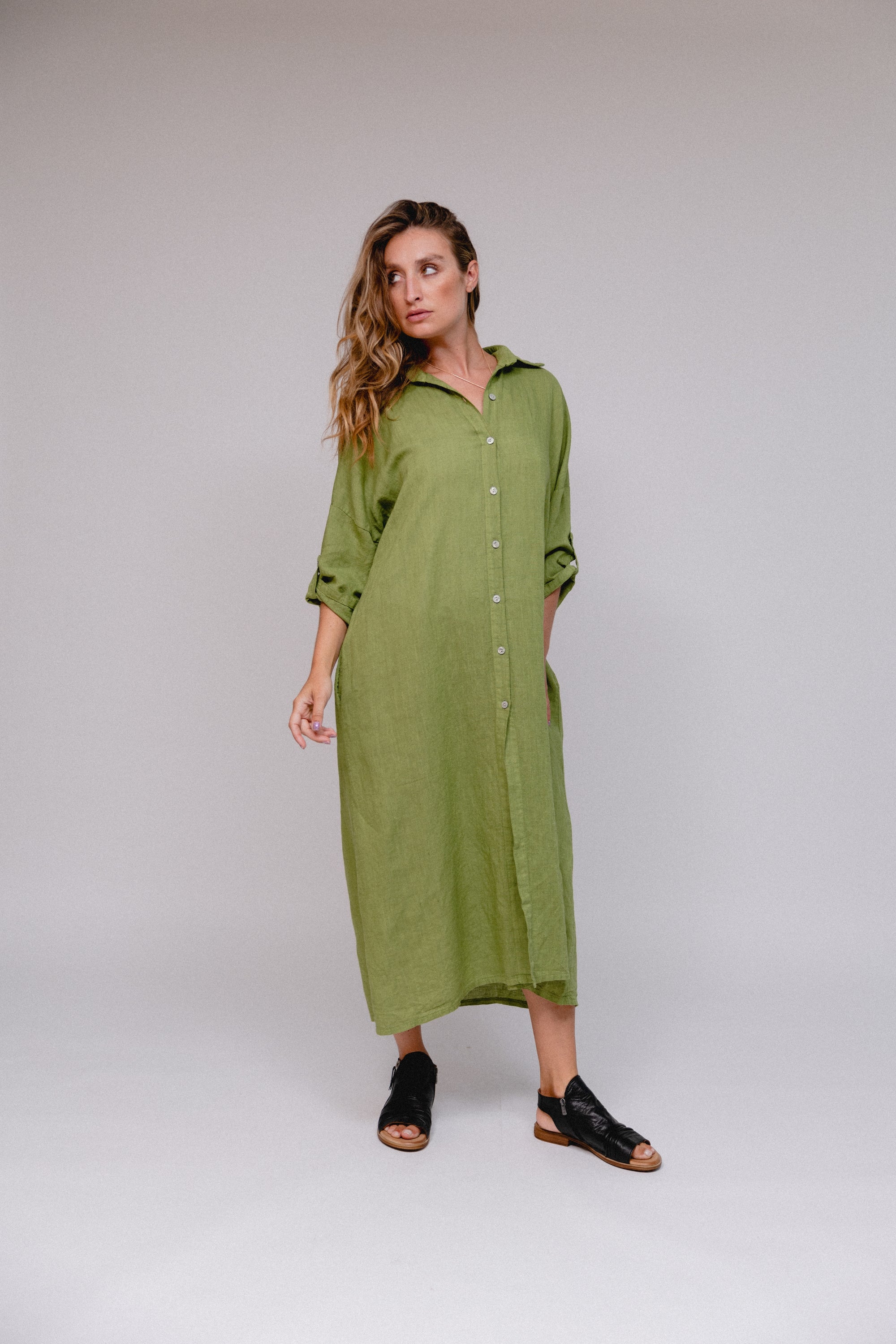 Collar Button Down Maxi Dress Silver Collar Button Down Maxi Dress Silver