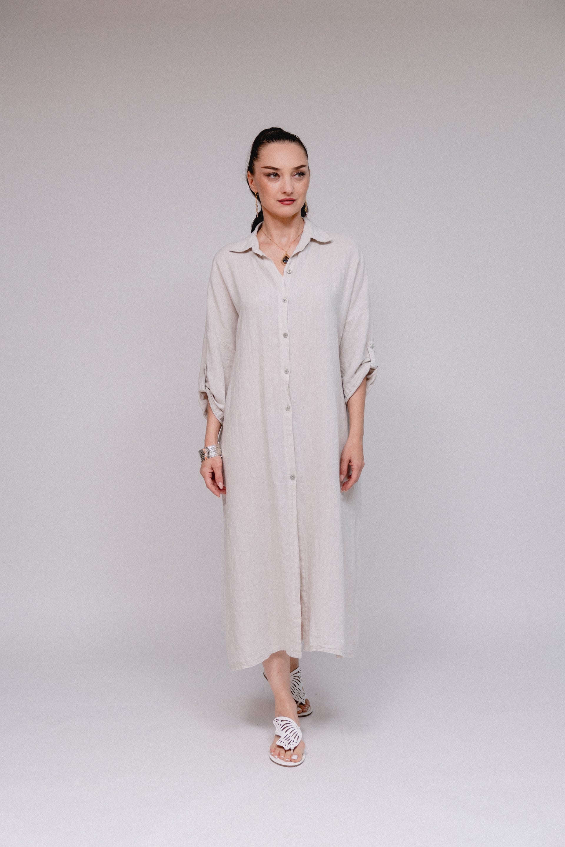 button down maxi dress with collar Collar Button Down Maxi Dress