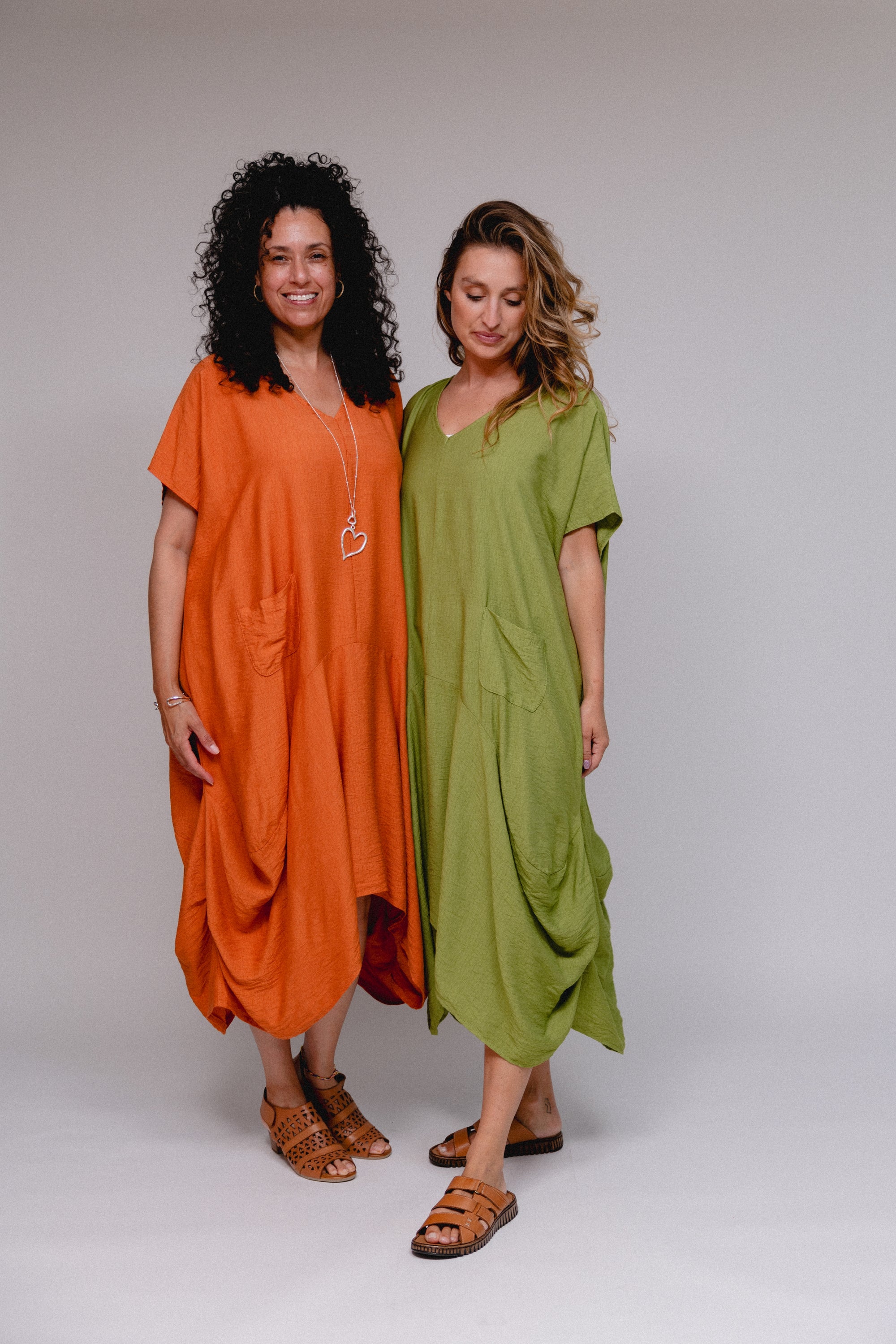 V-Neck Rusched Skirt Dress Terra and Olive Front