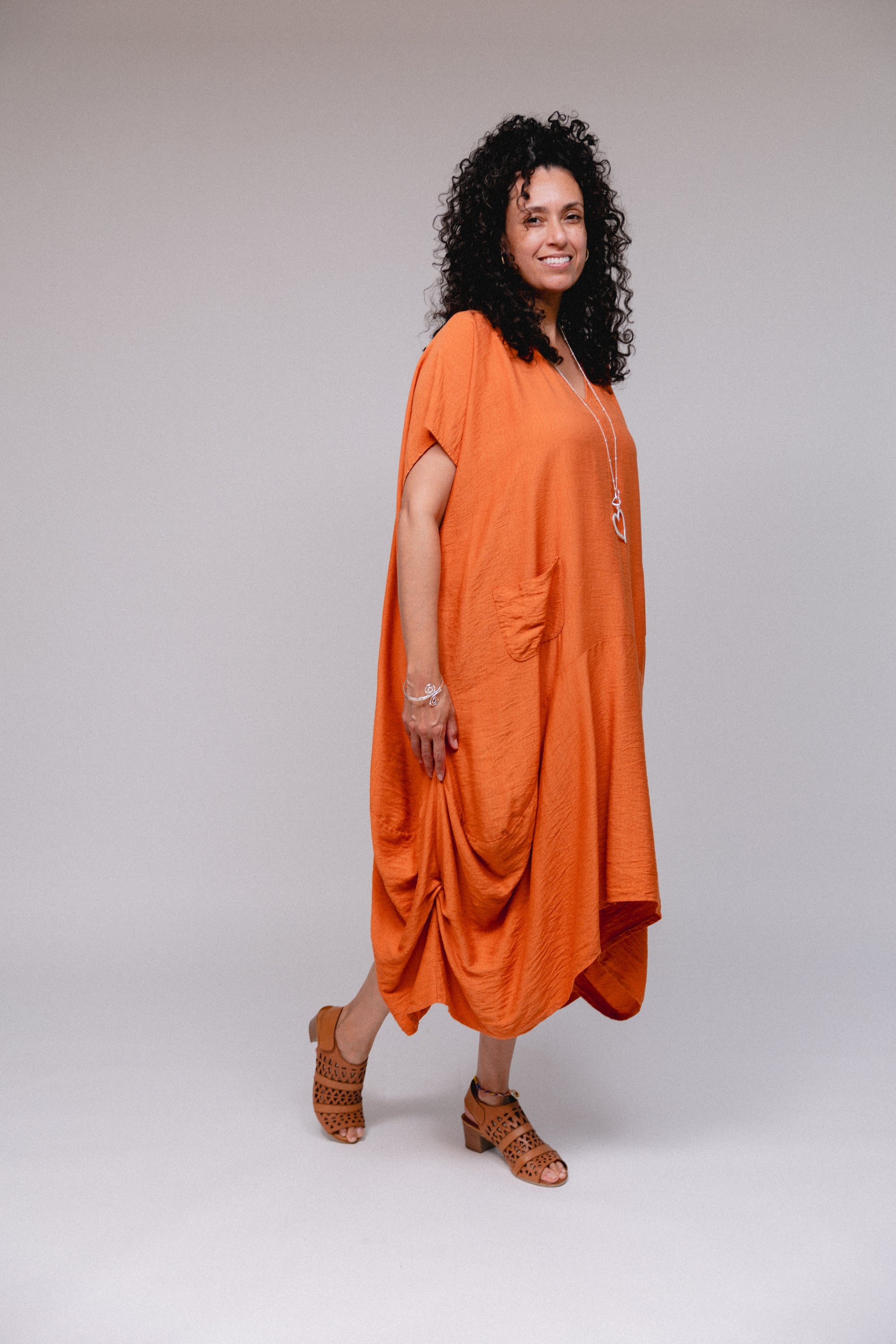 V-Neck Rusched Skirt Dress Terra Side