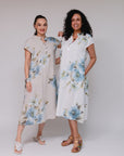 Priest Collar Print Dress White and Sand Front