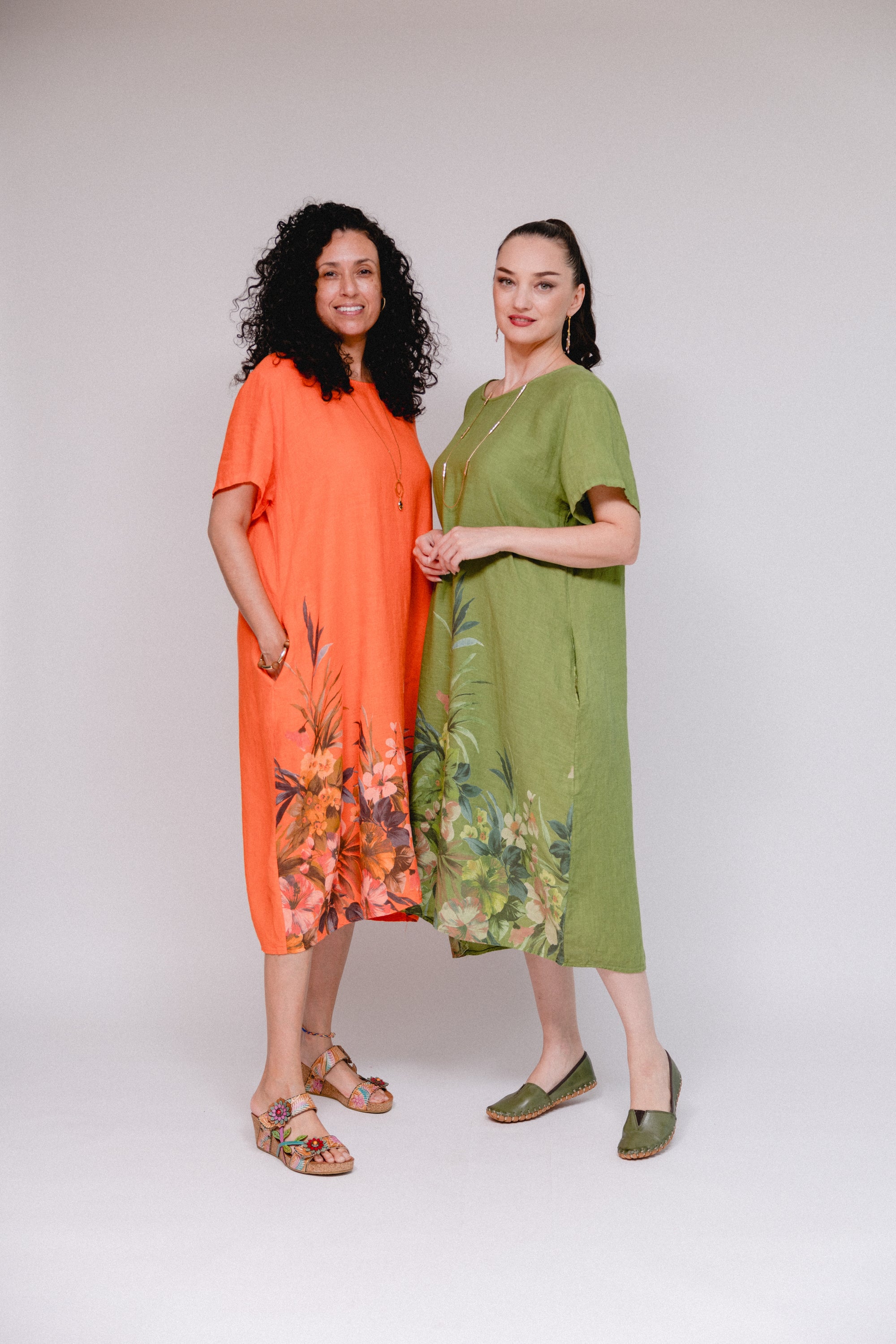 Floral Print Maxi Dress Orange and Kiwi Front