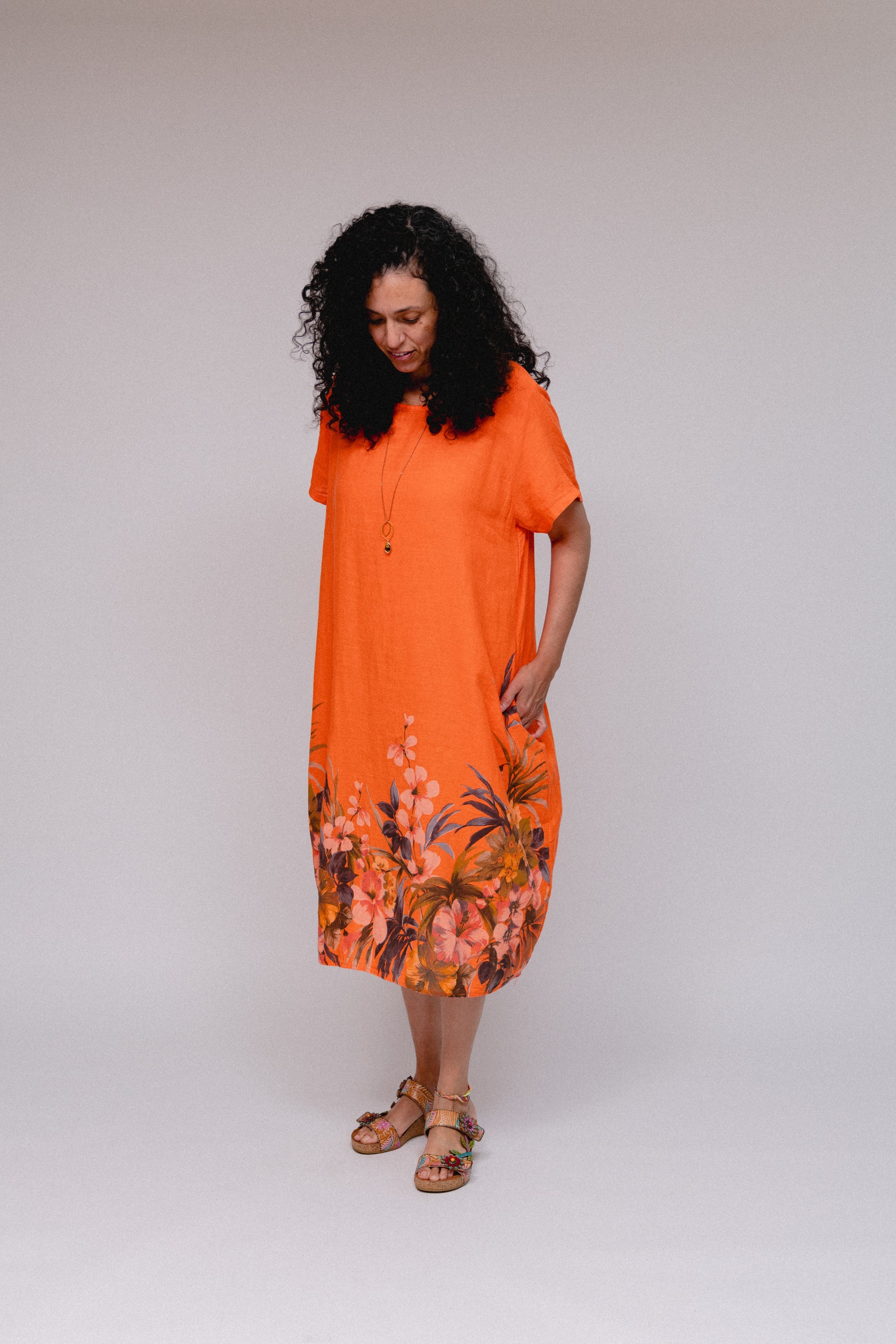 Floral Print Maxi Dress Orange Front