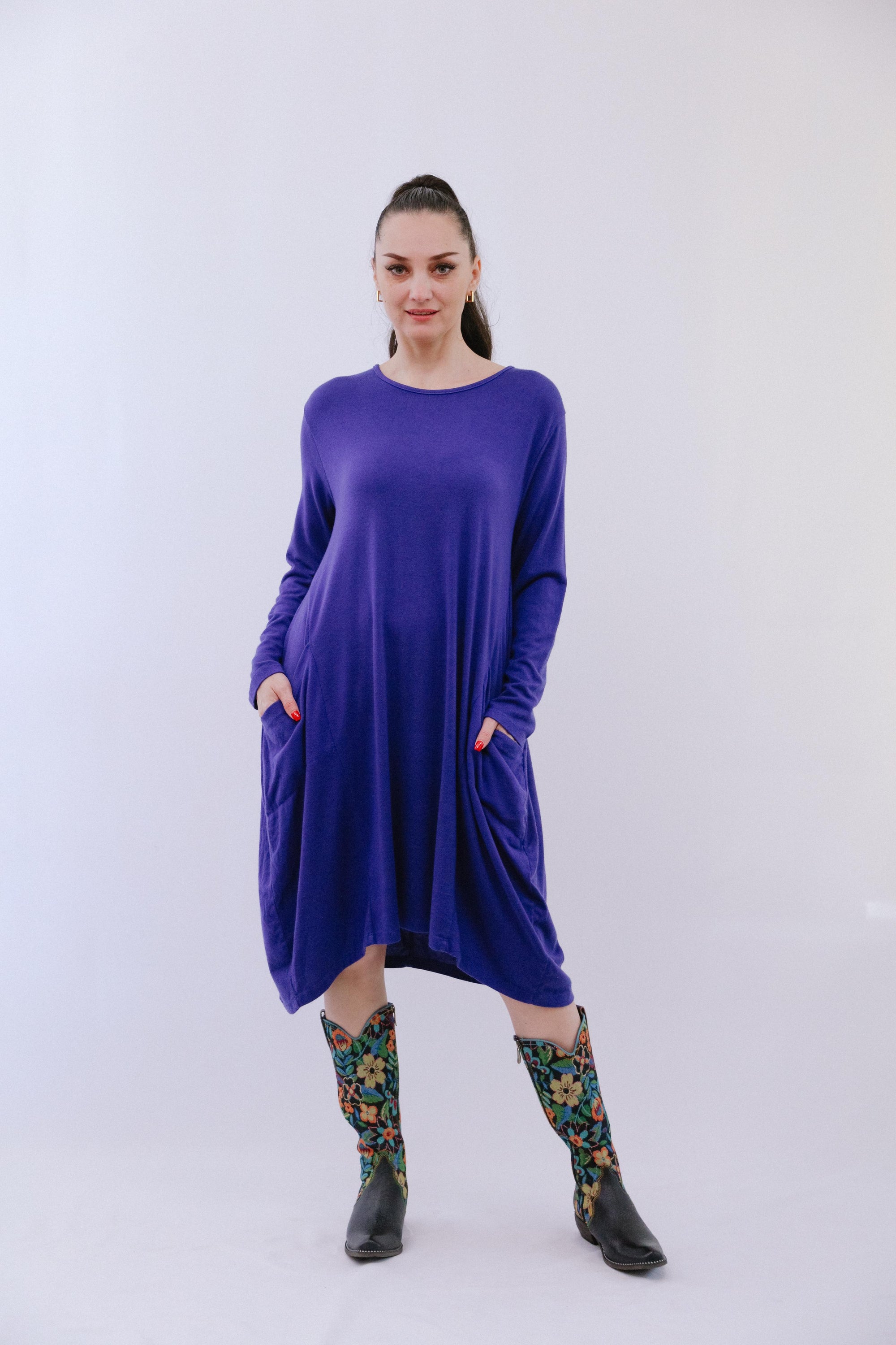 Bubble 2-Pocket Dress in Purple_Front