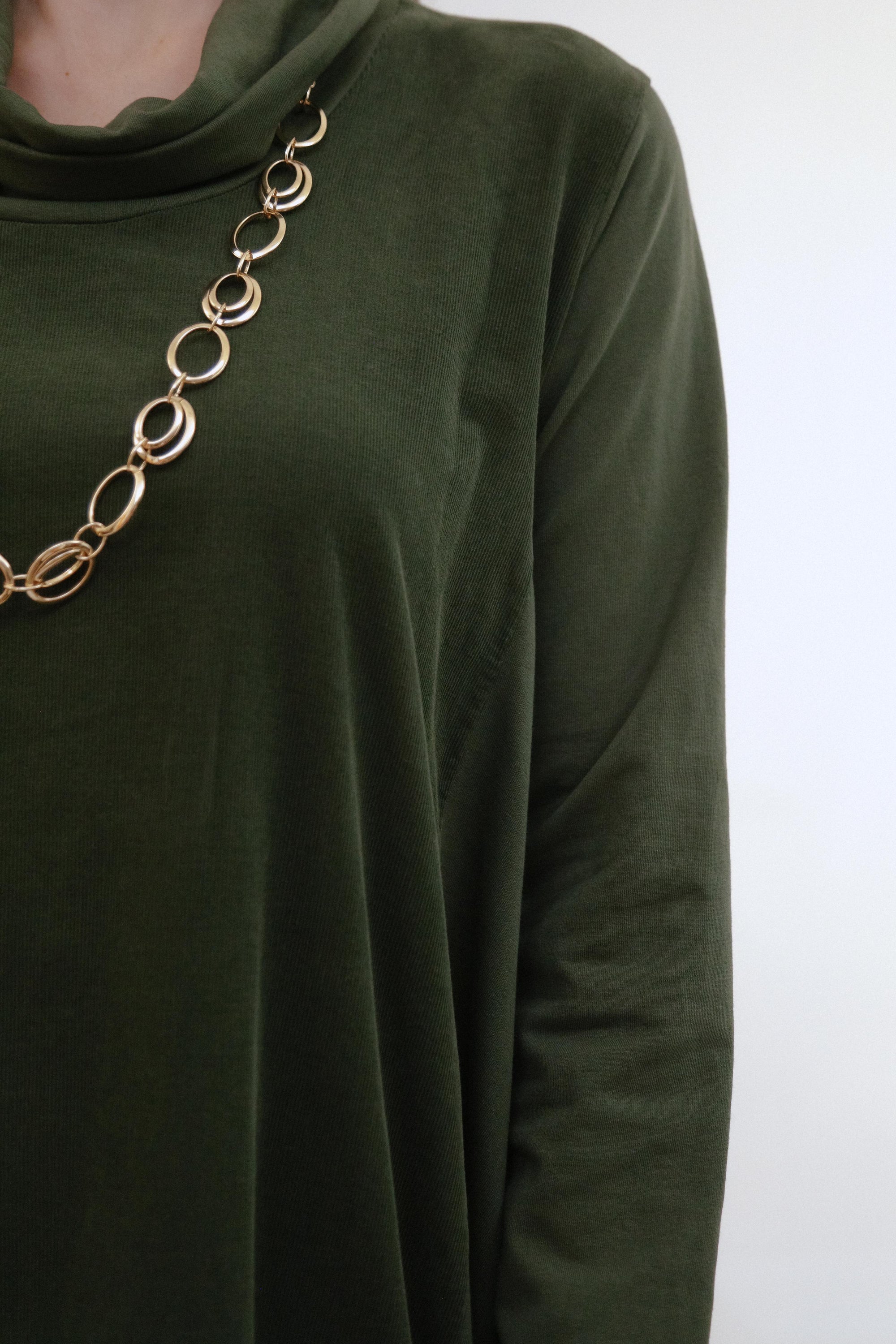 Mix Media Bubble Dress in Olive_Sleeve Detail