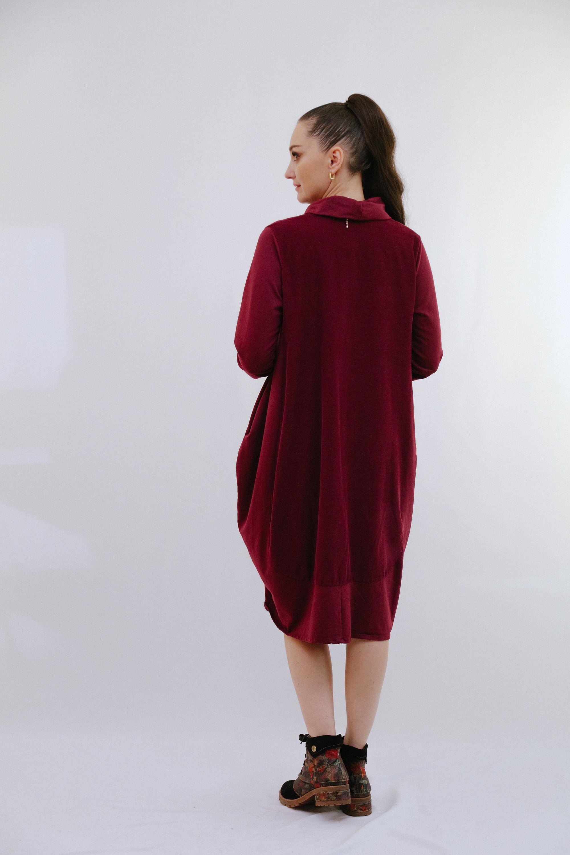 Mix Media Bubble Dress in Wine_Back