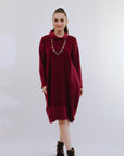 Mix Media Bubble Dress in Wine_Front