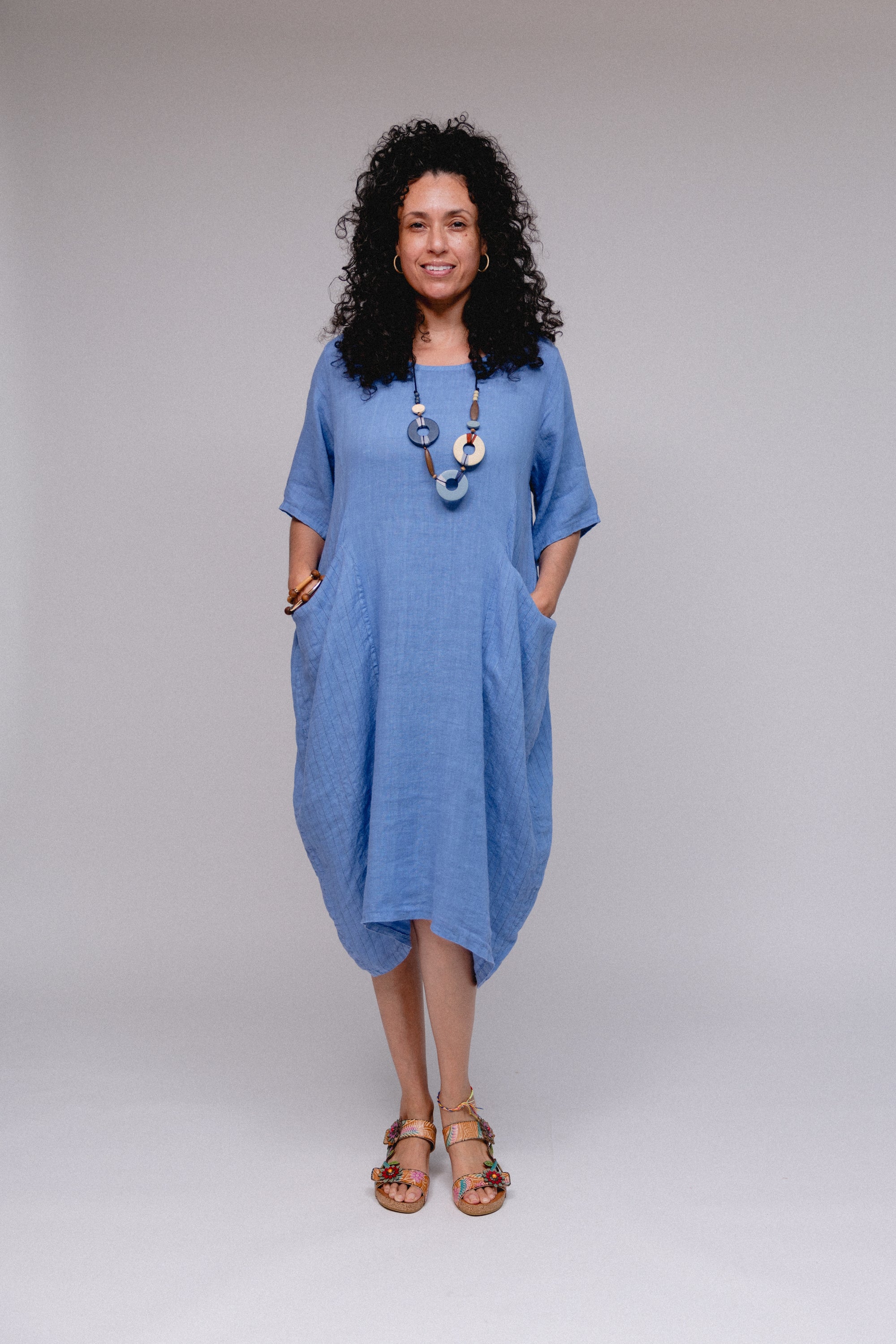 Round Neck Stripe Side Dress Periwinkle Front