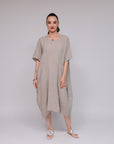 Round Neck Stripe Side Dress Taupe Front