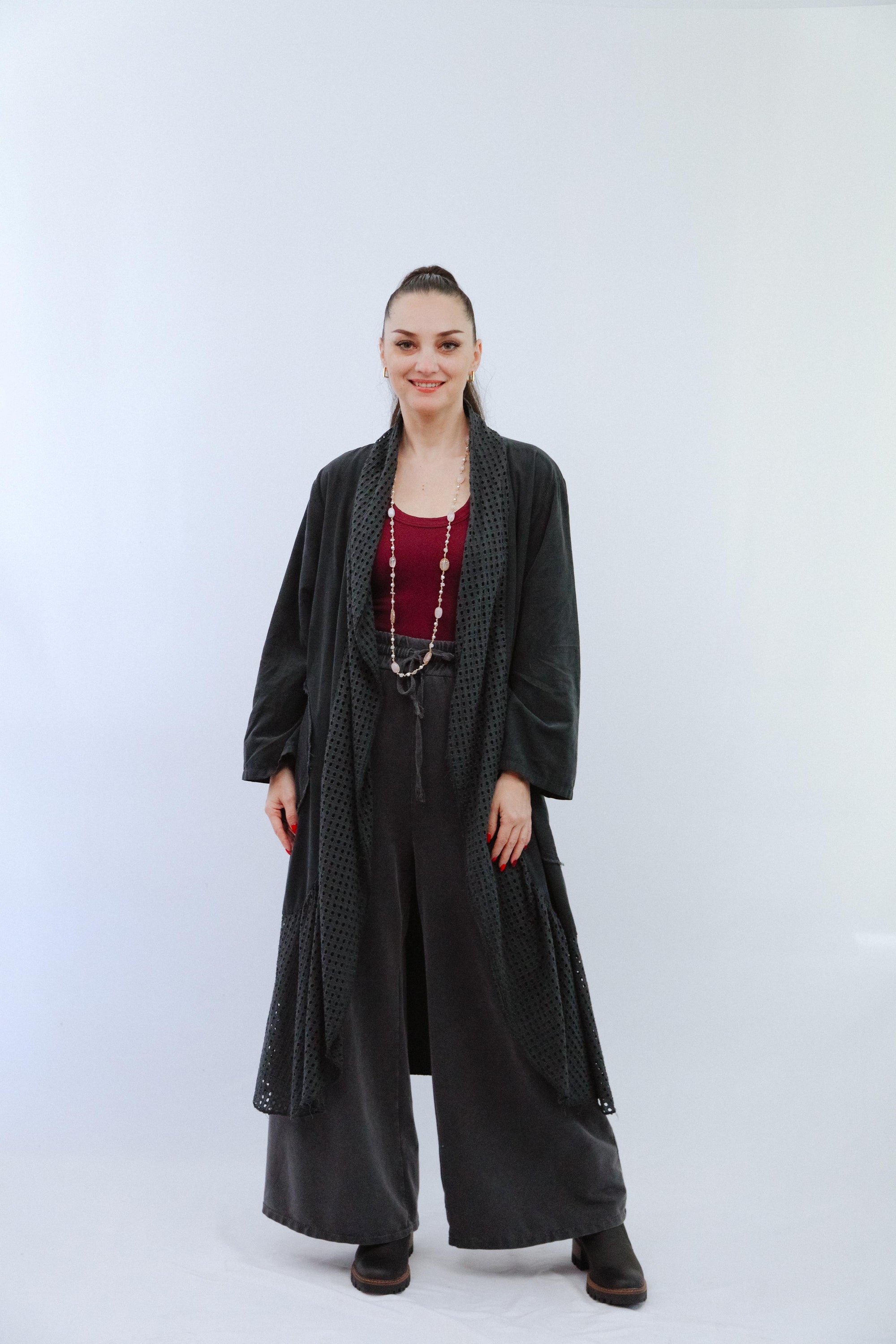 Lace Trim Long Cardigan_Front