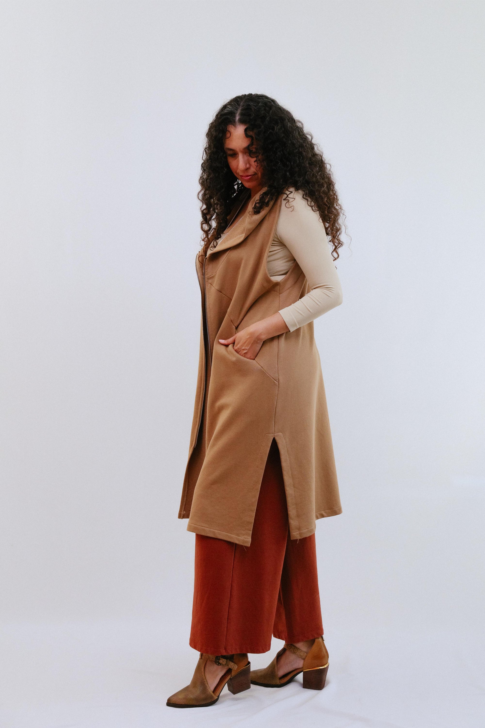 Hoody Dress in Camel_Side
