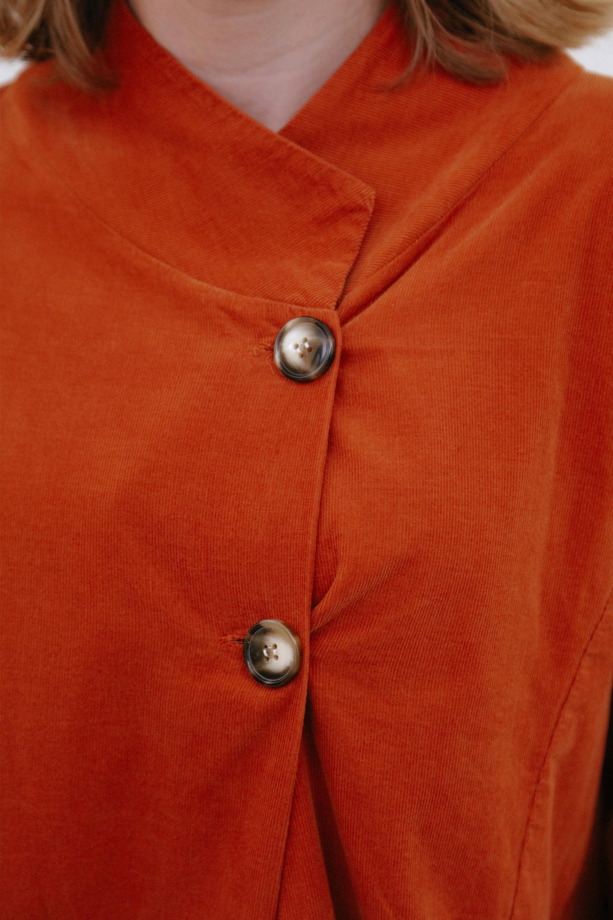 Wide Collar Jacket in Terra_Button Detail