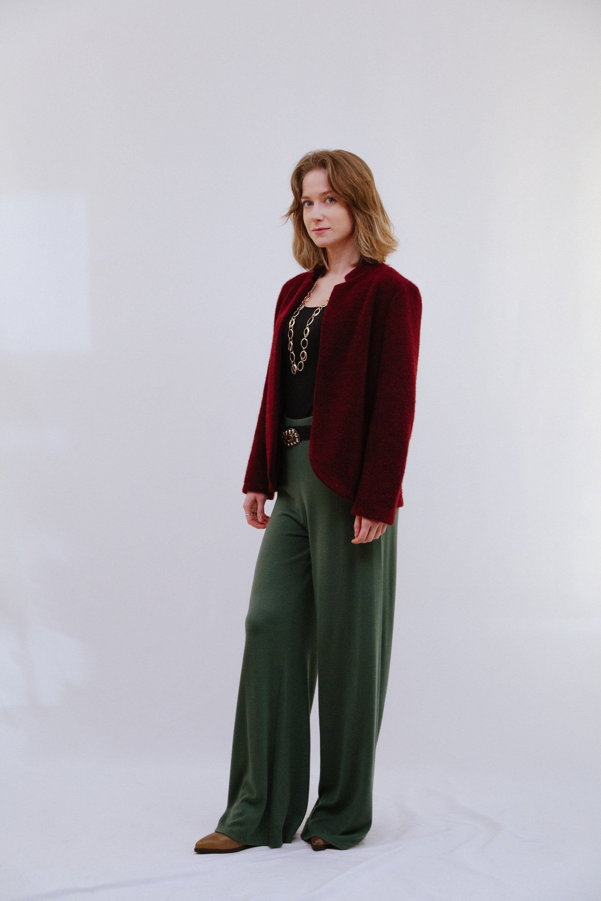 Saga Open Jacket in Wine Side View