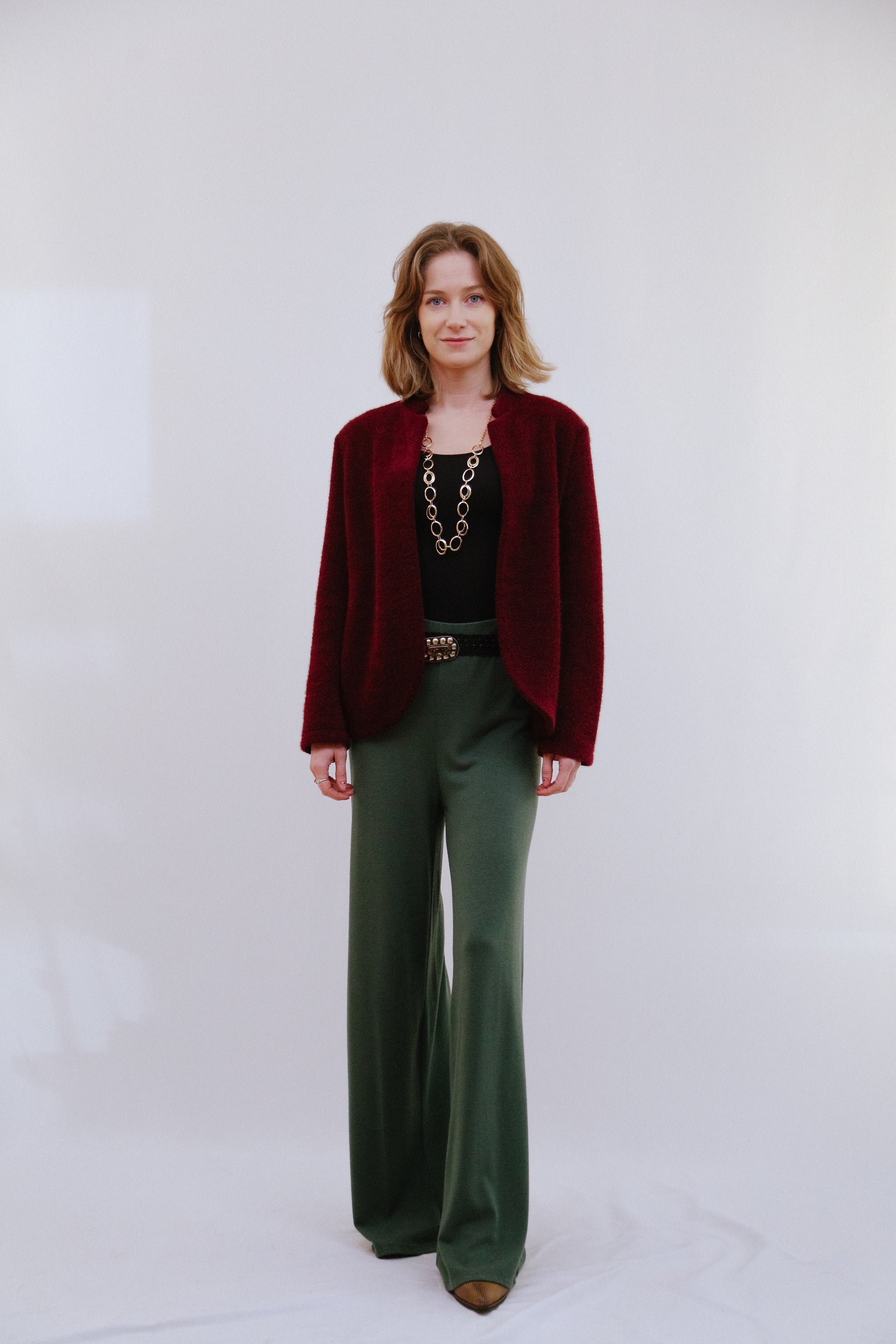 Saga Open Jacket in Wine Front View